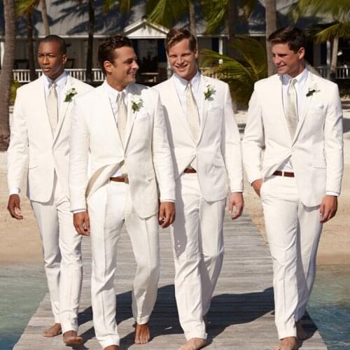 2021 Cream White Groomsmen Tuxedos for Wedding Groom 2 pieces Suits Slim Fit One Button Best Man Party Blazers (jacket+pants)
