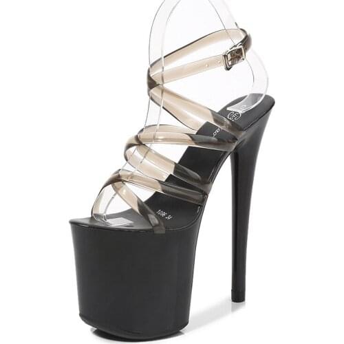 Shoes 20CM Thin High Heels Candy Bright Color Hollow Roman PVC Buckle Open Toed waterproof platform Party shoes for women heels