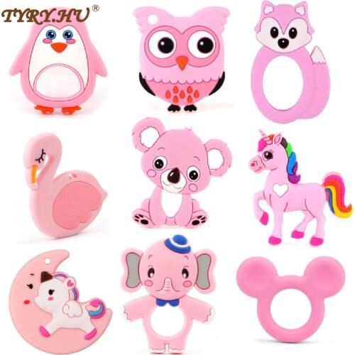 TYRY.HU 1pc Baby Teething Toys Cartoon Animal Koala Owl Elephant Silicone Teether Pendant Necklace Accessories Infant Chew Toys