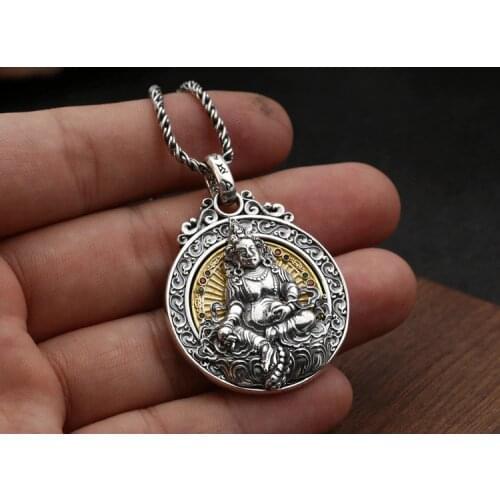 925 sterling Silver pendant charm the god of wealth Om Mani Padme Hum jewelry for men women gift A4819