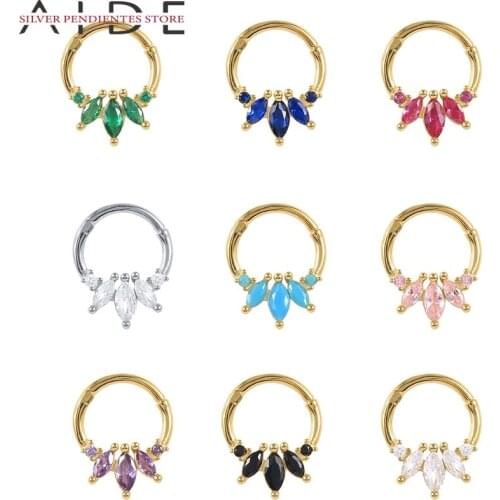 AIDE 9mm 925 Sterling Silver Round Diamond Cartilage Pierced Earrings Women 2021 Black Pink Green Purple Zircon Hoops Earrings