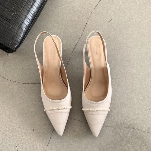 2021 New Brand Women Pumps High Heels String beads Slingbacks Shoes High Quality Woman Pointed Toe Office Shoes Lady Sandal Med
