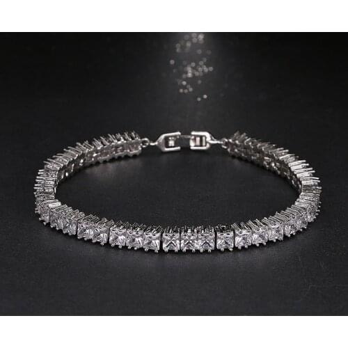 Emmaya White Gold Color Bracelets for Women Ladies Shining 4mm Square AAA Cubic Zircon Crystal Jewelry Birthday Gift