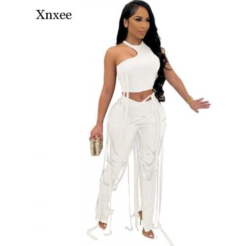 2021 Summer Pu Leather Two-Piece Womens Sexy One-Shoulder Short Top + Lace-Up Slit Hem Pants Club Party Two-Piece Costume