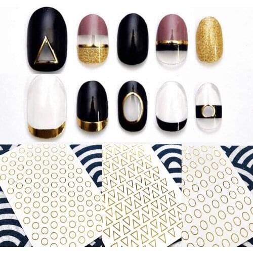 Gold frame shape applique gilding metal triangle oval love3d nail art stickers finished sticker patch