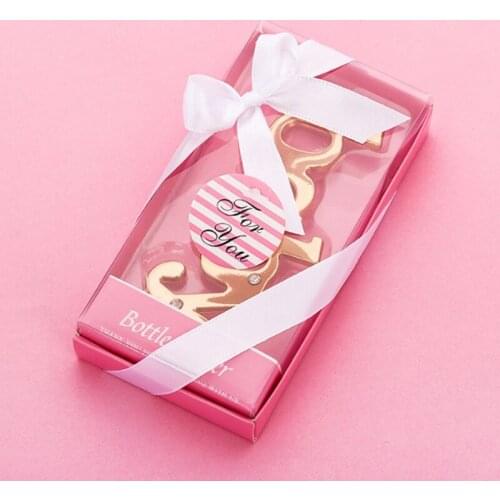 50pcs Gold Baby letters beer bottle opener Wedding Party gift Baby birthday favors with retail box