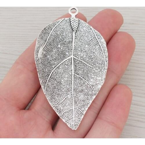 10 x Large Tibetan Silver Leaf Charms Pendants for Necklace Jewelry Making 73x40mm