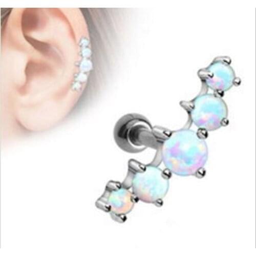Lot 10pcs Body Jewelry- Opalite Stone Ear Studs/Earring Stainless Steel Helix Bar Upper Earring Body Piercing
