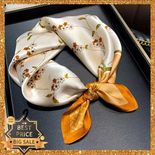 2021 New Pure Silk Scarf Woman Mulberry Silk Square Pashmina Girl Lady Kerchief Headwear Luxury Scarves Fashion Shawl Wrap Gift