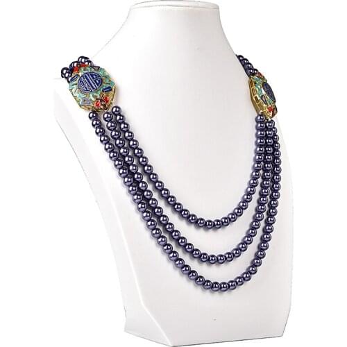 3 rows purple multi - layered and romance beaded Synthesis pearl gem necklace, attractive and noble