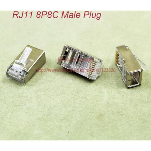 50pcs/lot) RJ11 8P8C Modular Jack Network Male Shields Plugs 8 Pin Telephone Connector RoHS