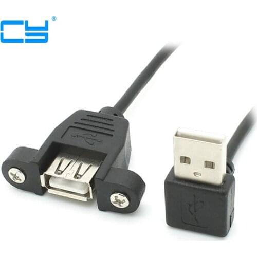 90 Degree Down UP Left Right Angle USB 2.0 A Male Connector to Female Extension Cable 25CM With Panel Mount Hole(with screw)