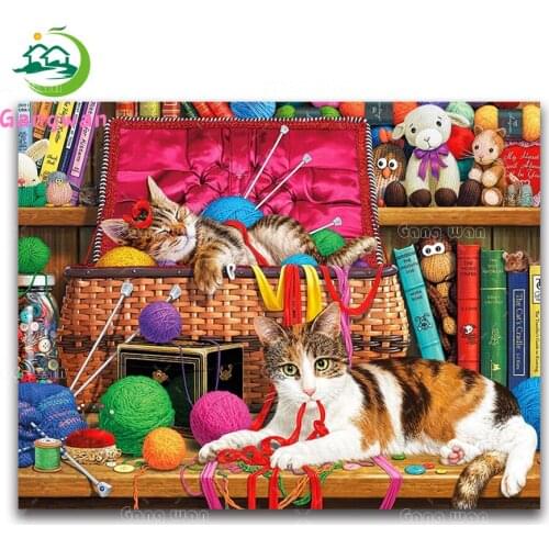 Diamond mosaic Cat family 3D DIY Diamond embroidery kitten full square round Diamond painting Cross stitch toy Home Decoration