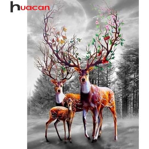 Huacan 5D Diamond Painting Cross Stitch Deer Diamond Embroidery Mosaic Full Square/round Animals Handicraft Bedroom Decoration