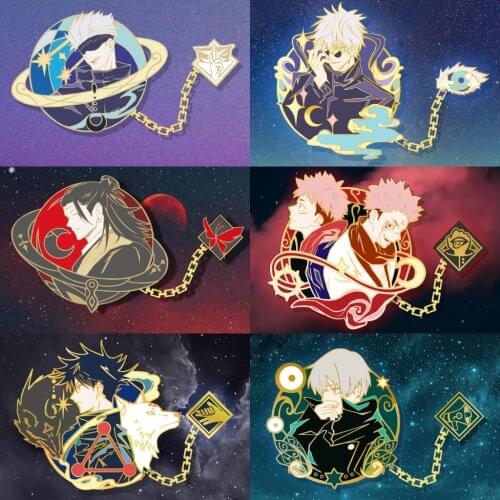 Anime Jujutsu Kaisen Gojo Satoru Metal Chain Badge Button Brooch Pins Collection Fashion Medal Pendant Souvenir Toy Cosplay Gift