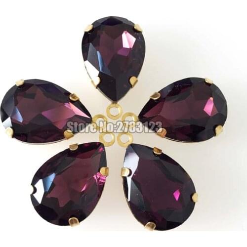 Free shipping Deep purple Gold bottom Glass Crystal Single hanging sew on rhinstones,Advanced dress bag accessories SWSJ016