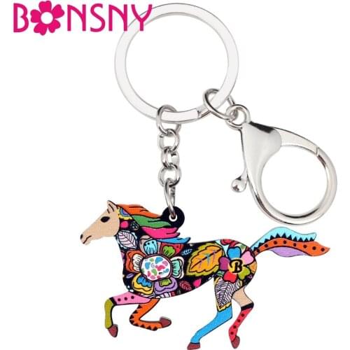 Bonsny Acrylic Elegant Running Horse Key Chains Keychains Rings Fashion Animal Jewelry For Women Girls Bag Car Purse Charms Gift
