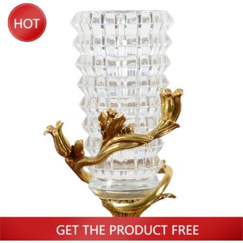 Decoration Home Cristal Vase Artificial Flower Pot Office Transparent Vase Gold Luxury Living Room Ozdoby Do Pokoju Retro Decor