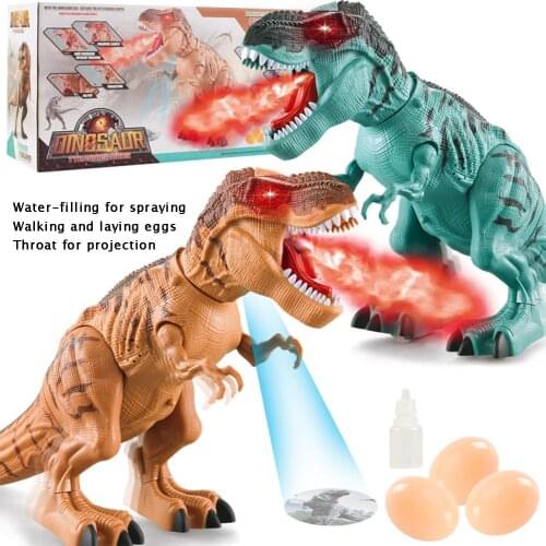 Electric Walking Dinosaur Toy Flame Spray Tyrannosaurus Rex With Roaring Sound Projecting Dragon Model Gift Toys For Kids
