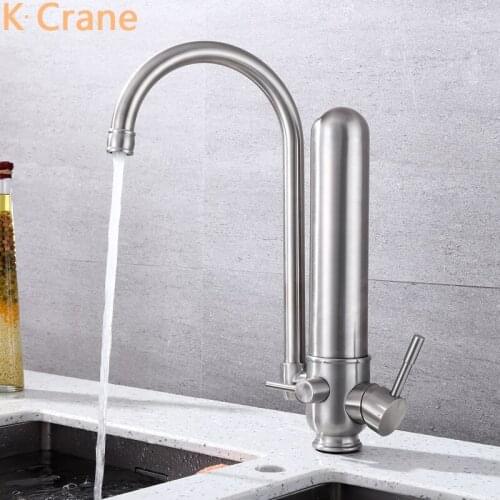 Filtered Kitchen Faucets Hot Cold Water Mixer Tap Stainless Steel Health Filter Faucet Single Hole Deck Mounted Grifo Sink Taps