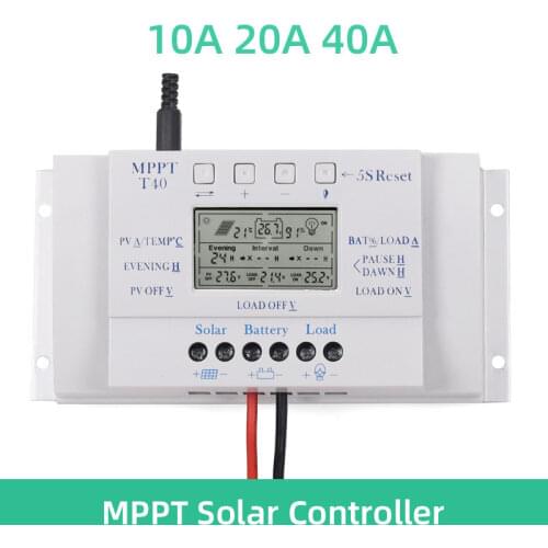 MPPT PWM Solar Controller 10A 20A 40A LCD Display Smart Charge Controller 40A with USB Port