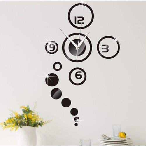 Creative Simple Circle Rings Wall Clock Mute Mirror Wall Sticker Clock Modern Living Room Bedroom Office Decoration
