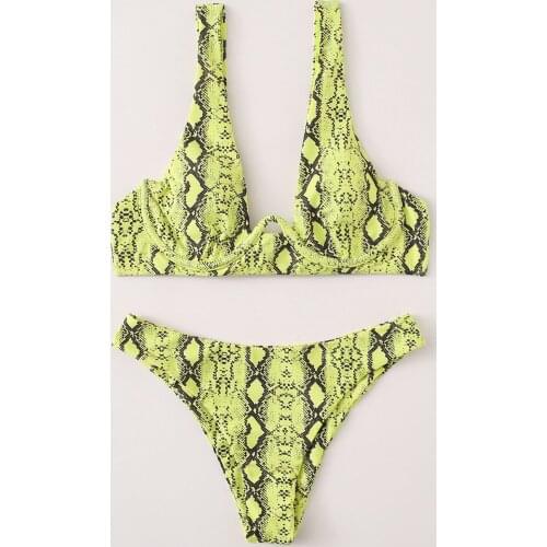 #L0 Swimwear Women Push Solid Color Snake Print Bikini Set Push Up Swimsuit Beachwear Padded Swimwear Traje De Baño Mujer 2020