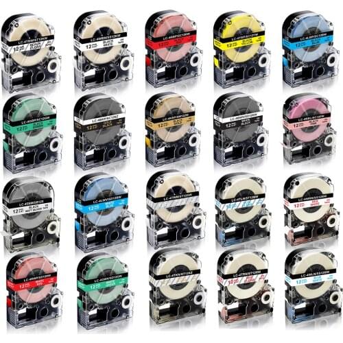 Labelwell Label tape SS12KW Compatible for Epson kingjim SS12KW LK-4WBN LC-4WBN 12mm printer ribbon Black on White for LW-300