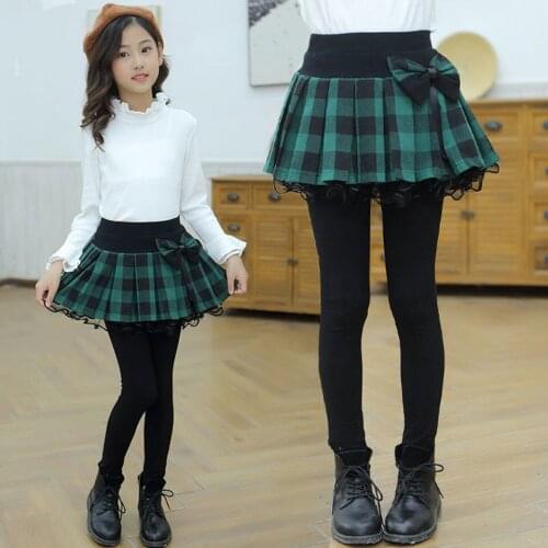 Bitlamb Brand Kids Girls Leggings Plaid Skirt Pants For Spring Autumn Children Elastic Pencil Pants Trousers 4 6 8 10 12 Yrs