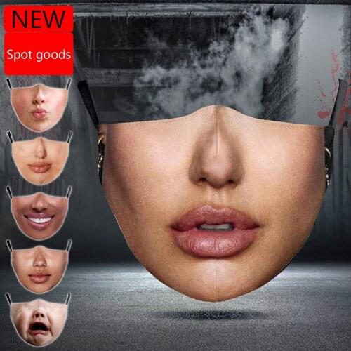 New Facial Expression Mouth Face-Mask Women Fashion Unisex Halloween Scary Cospaly Street Sport Dustproof Breathable Adult Masks