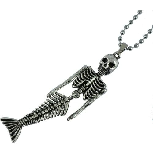 Halloween Mermaid Skeleton Pendant Charms Necklace Chain Fashion Jewelry