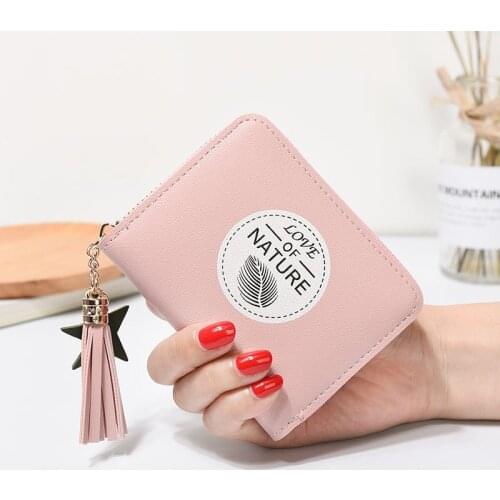 Korean fashion short Womens leather wallet letter print cute Small wallet fresh style square coin purse zipper ladies mini bag