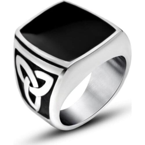 Mens Ring Black Stainless Steel Material Retro Boho Style Ring Jewelry Accessories