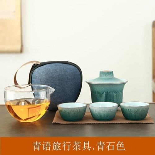 Green Tea Ceremony Set Retro Tea Glass Ceramic Travel Gaiwan Teaset Drinkware Chinese Kung Fu Teapot Filter Teaware Gift Friend