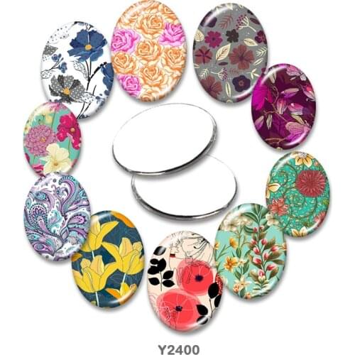 Flower Oval glass cabochon 13x18mm/18x25mm/30x40mm flat back Making findings TRY2400
