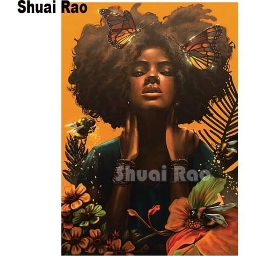 Custom photo cross stitch African woman with butterflies diamond painting full square drill of rhinestones diamond embroidery