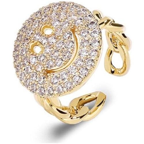 QTT Simple Smile Finger Ring Luxury 18k Gold Brilliant Jewelry For Women Resizable Rings Wedding Accessories Anniversary Gift