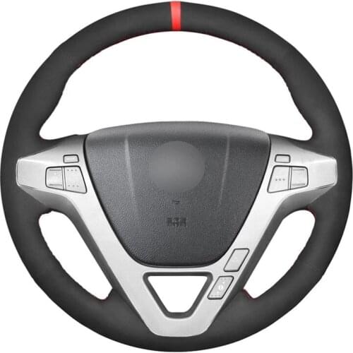 Hand-stitched Black Suede Red Marker Car Steering Wheel Cover for Acura MDX 2007 2008 2009 2010 2011 2012 2013