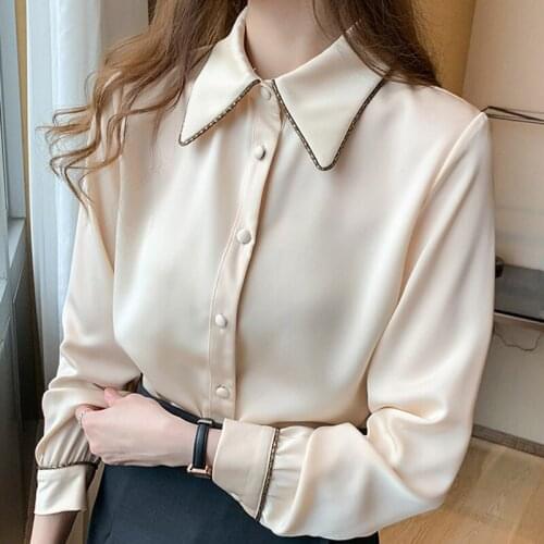 Long Sleeve Women Blouses Shirts Blouse Women 2021 Blusas Mujer Turn Down Collar Apricot Chiffon Blouse Shirt Tops Blusa D438
