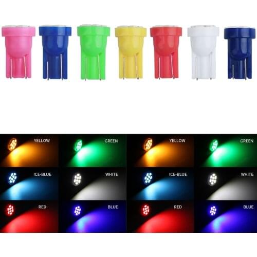 10 pcs Glass Transparent Cob Led W5W 194 168 T10 LED Car Bulbs 6000K Auto White Green Blue Red Wedge Dome Light 12V Diode Lamps