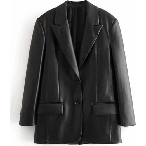 2021 Long PU Faux Leather Blazers Women Leather Jacket Coat Brand New Womens Jackets Outerwear Ladies Coats Female Leather Suit