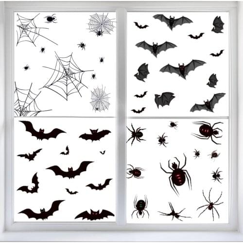 1 Set Halloween Decoration Glass Window Stickers Spider bat Pumpkin Skull Witch Wall Sticker For Home Room Decor DIY Art Decal