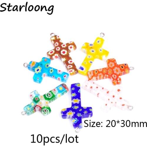 10pcs/lot 20*30mm colors mixed cross flower lampwork glazed glass pendant little charm pendant for necklace DIY jewelry making