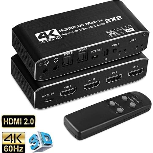 4K 60Hz HDMI Matrix 2x2 Switch Splitter Support HDCP 1.4 HDR HDMI Switch 2 In 2 Out HDMI Matrix Switch