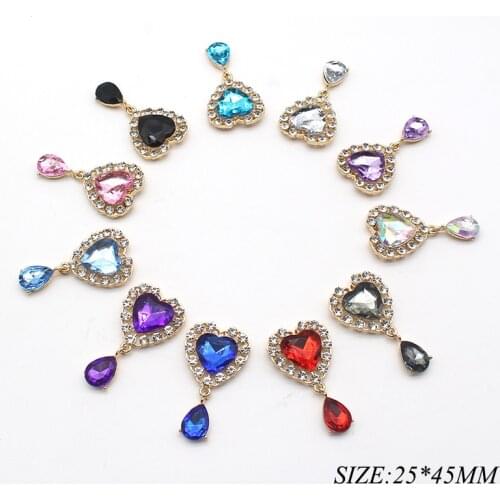 5pcs/Lot 25*45MM Heart Mrtal Rhinestone Buttons for Clothing Diy Hair Accessories Decorative Sewing for Craft Handicraft