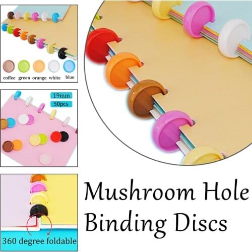 50pcs 19mm Solid Mushroom Hole Rings Binder DIY Discs Binder Plastic Loose-leaf Binder Rings 360 Degree Foldable Office Supplies