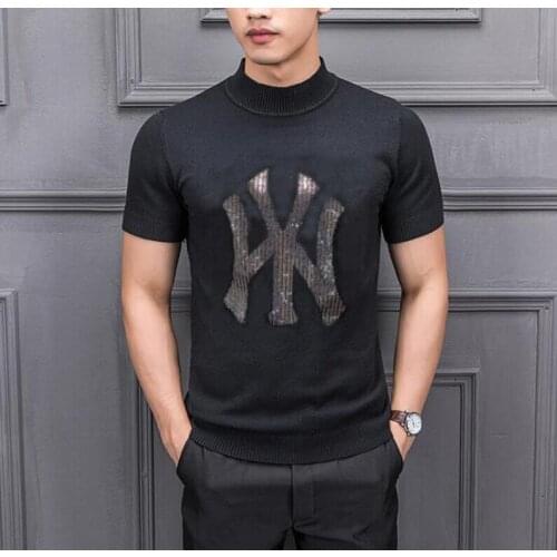 Diamond stone Sweater Short Sleeves T-shirt Mens Knitted Sweater Slim Bottoming Hot drill