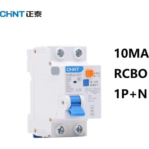 CHINT NXBLE-63Y 6A 10A 16A 32A 63A 10MA 0.01A RCBO 1P+N 230V Residual current Circuit breaker over current Leakage protection