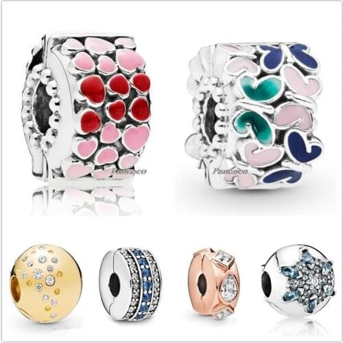 Authentic 925 Sterling Silver Pave Clear & Blue Crystal Clip Stopper Charm Bead Fit Pandora Bracelet & Necklace Jewelry