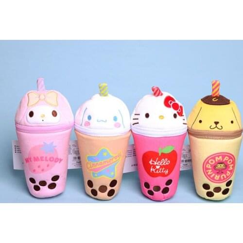 KAWAII Sanrio cartoon Anime Series Melody Cinnamoroll KT Pearl Milk Tea Cute Stuffed Plush Pencil Case Coin Purse Kids Bag Gift